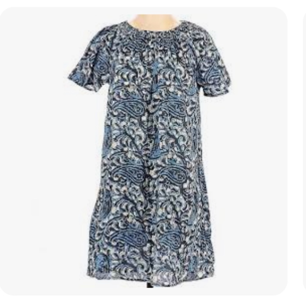 Michael Kors Blue Paisley Pattern Short Sleeve Shift Dress Size Medium